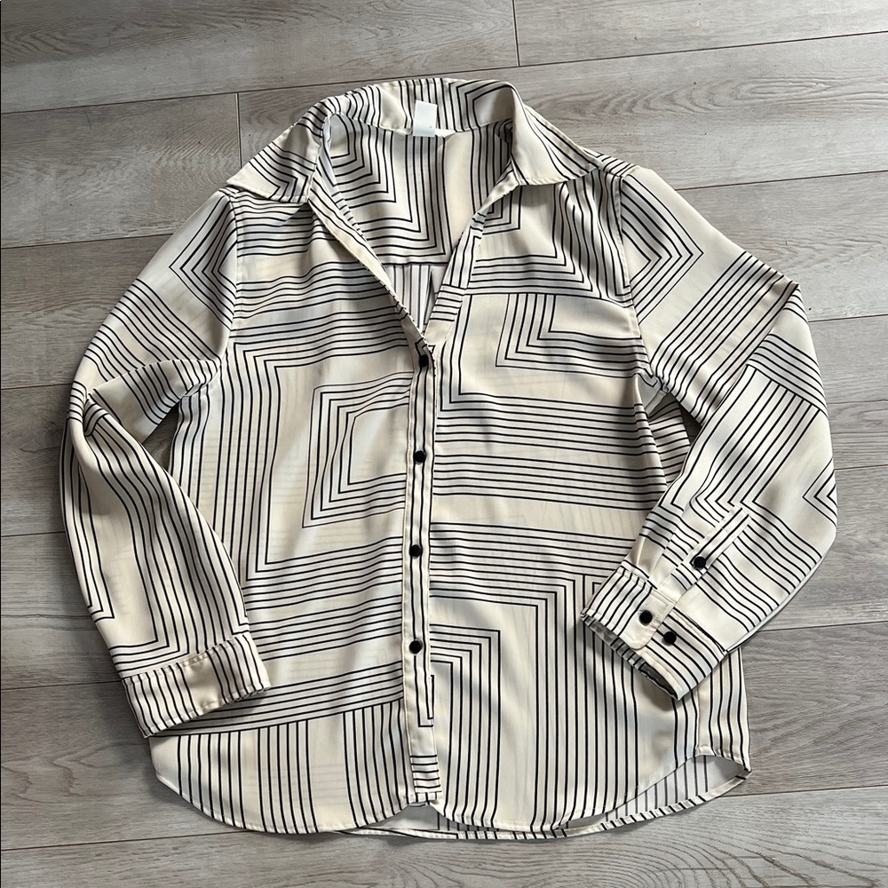 Cream Geometric Button Down Shirt for women by H&M!